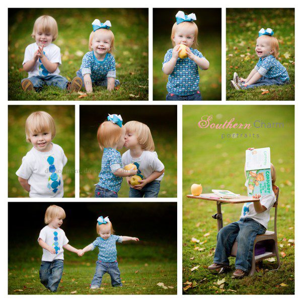 siblings playing together with school theme Knoxville Portraits