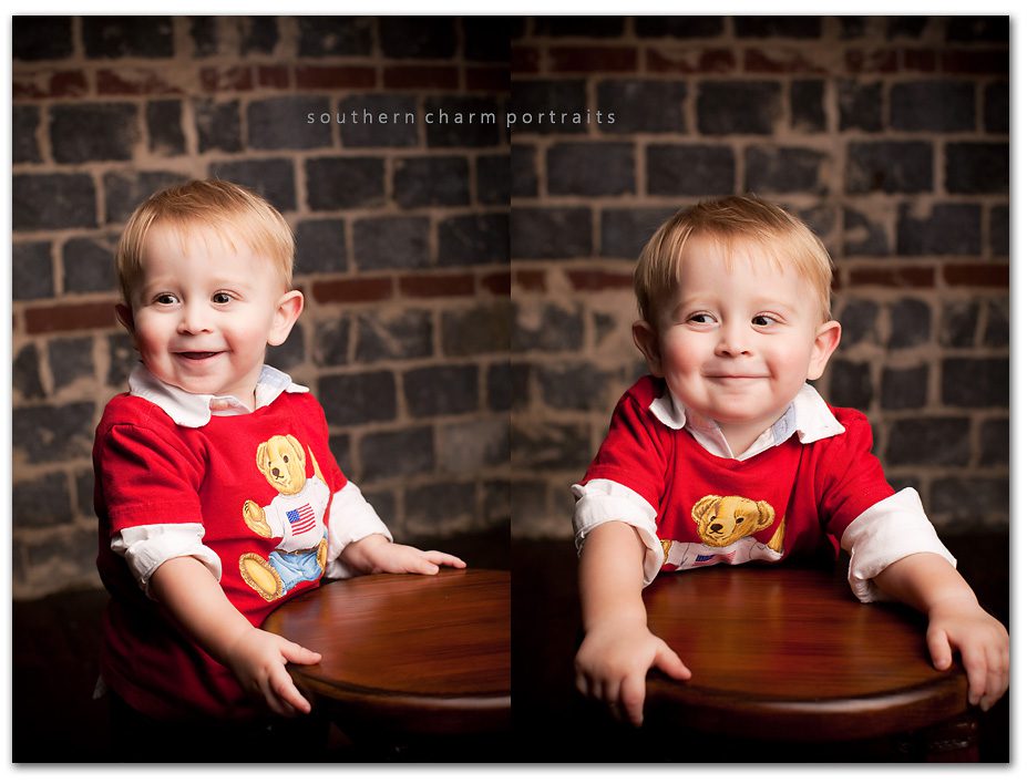 photography studio with brick wall cute one year old boy 