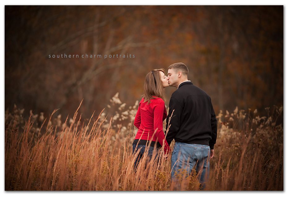 a couple walking stops to take a kiss in beautiful fall field warm browns