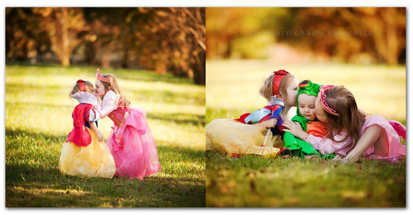 first child, middle child, and baby siblings happily smile for halloween mini session in yard
