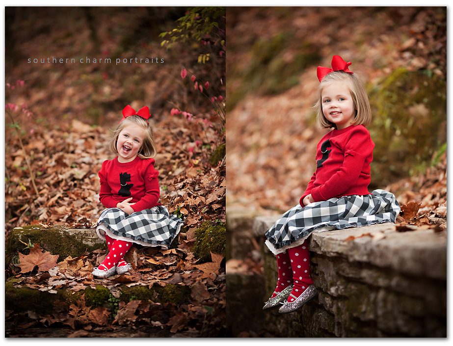 fall setting child's portrait leaves reds and browns