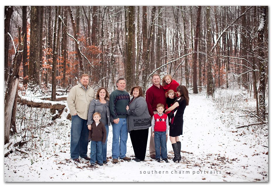 family portraits in snow on Christmas day