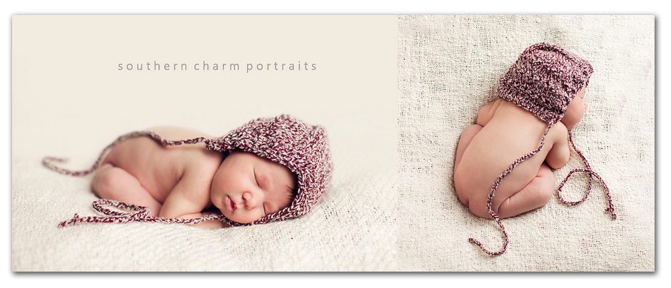 naked newborn on blanket sleeping with knit hat