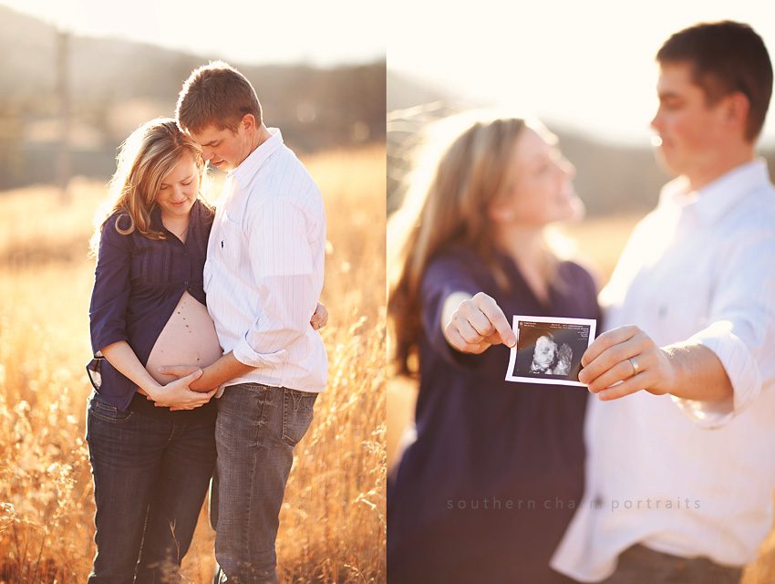 expectant parents holding ultrasound image in maternity session