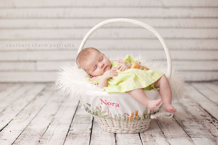 baby sleeping in easter basket