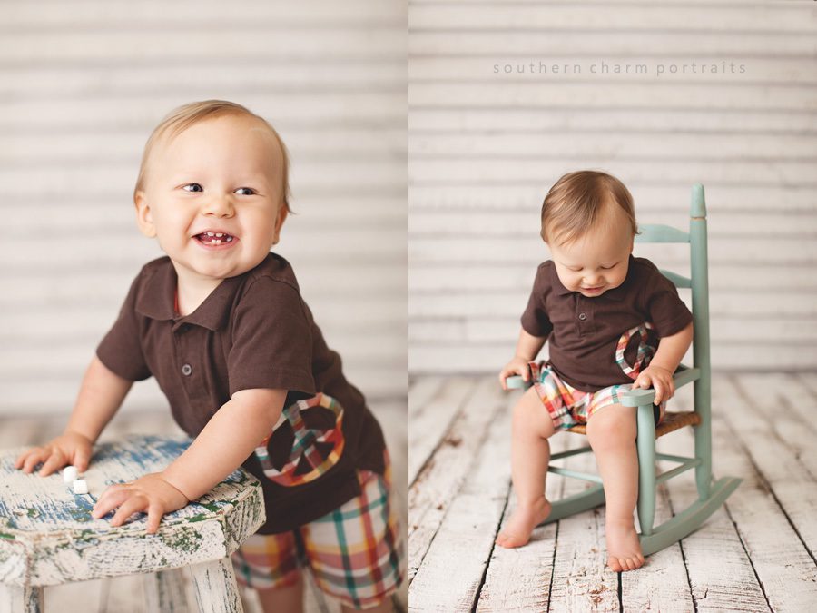 baby boy eating marshmallows during picture session