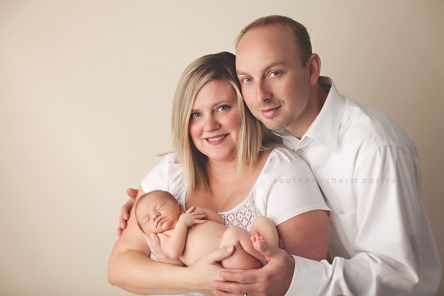family of three, first baby in portrait studio
