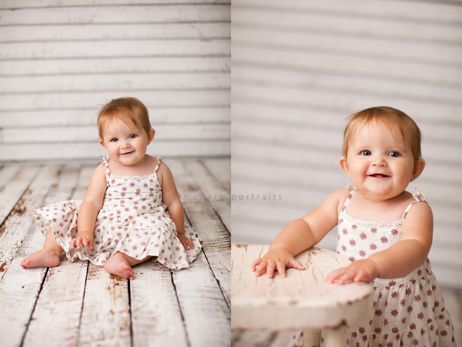 baby in knoxville portrait studio wearing white sun dress